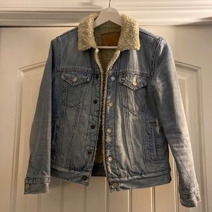 Lucky Brand Sherpa Lined Distressed Jean Jacket